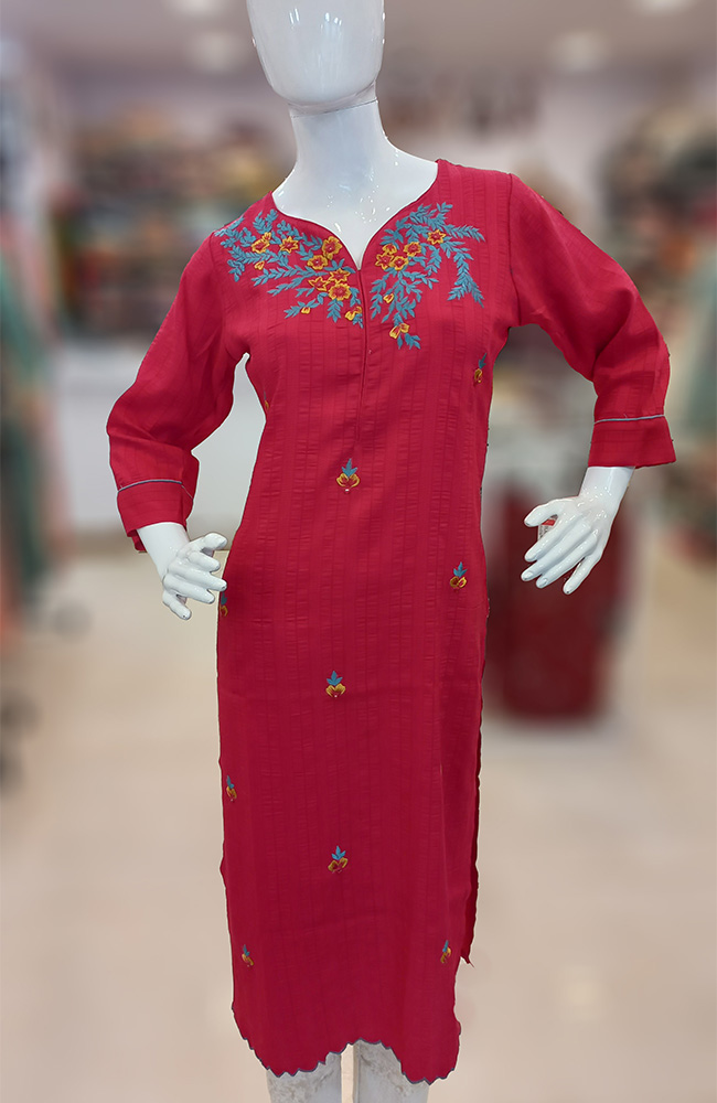 Women's Cotton Embroidery and Bandhani Printed Kurti Palazzo Set - aarav  collection - 3406582